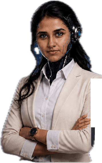 Conceptual Bizcom.ai business intelligence guide representing human and AI collaboration
